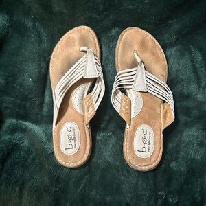 White leather flip flops